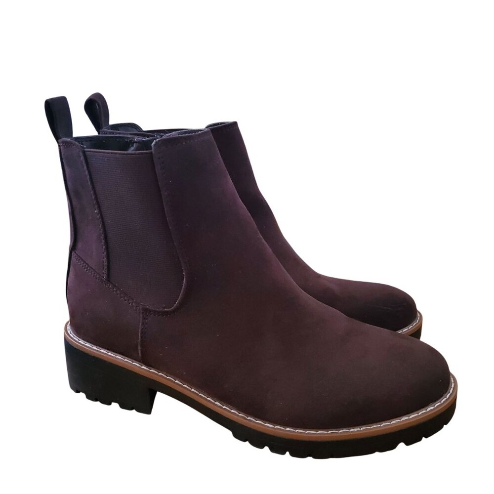Kensie 9 Kayla B Chelsea Boots Faux Suede Zipper Ankle Bootie Chunky Shoe Brown
